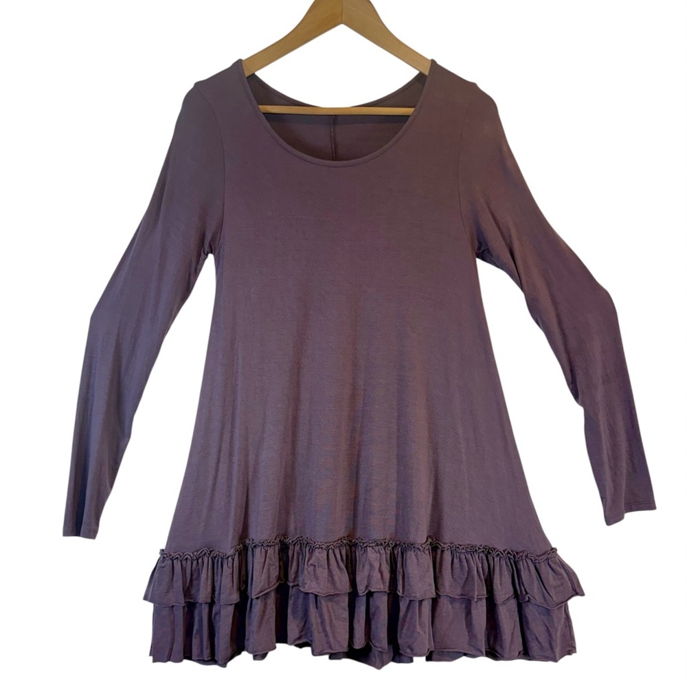 Easel Tunic Small Womans Purple Tiered Ruffle Oversized Top Blouse